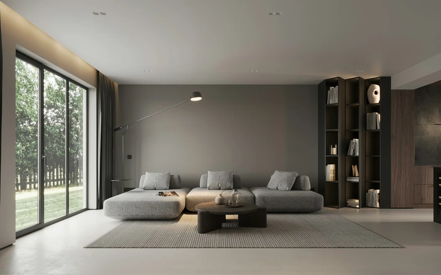 Bright, modern furnished living room interior